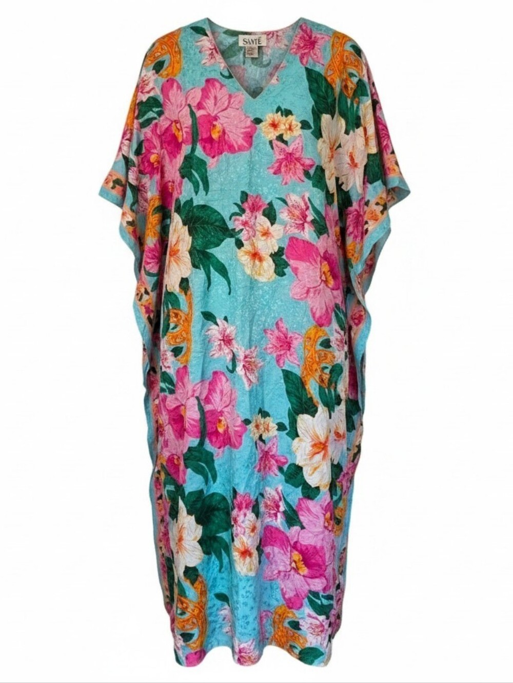 Sante Floral Caftan House Dress Pool Beach Cover Up Mumu Mrs Roper | OS Vintage